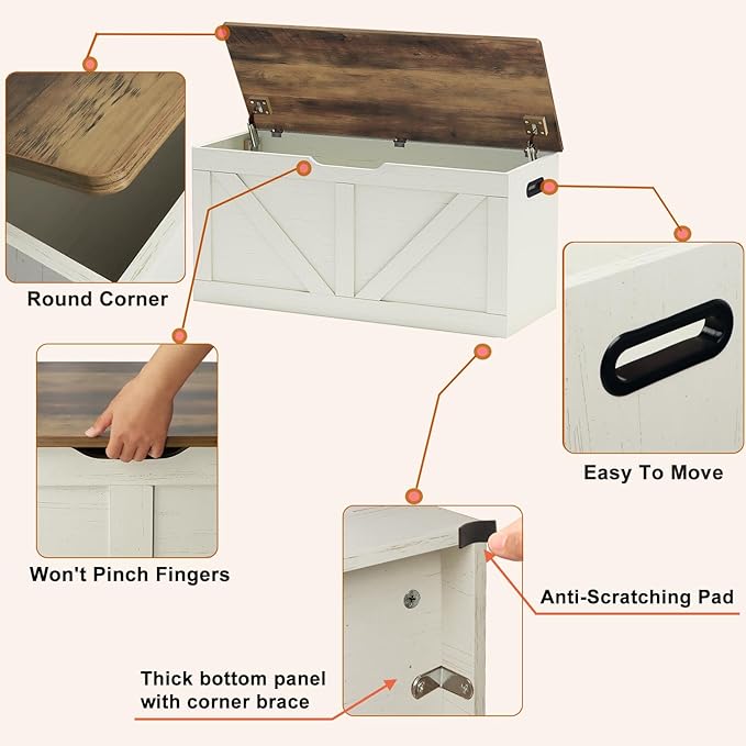 39.4" Storage Chest, Wooden Storage Bench, Large Storage Trunk - Image 6