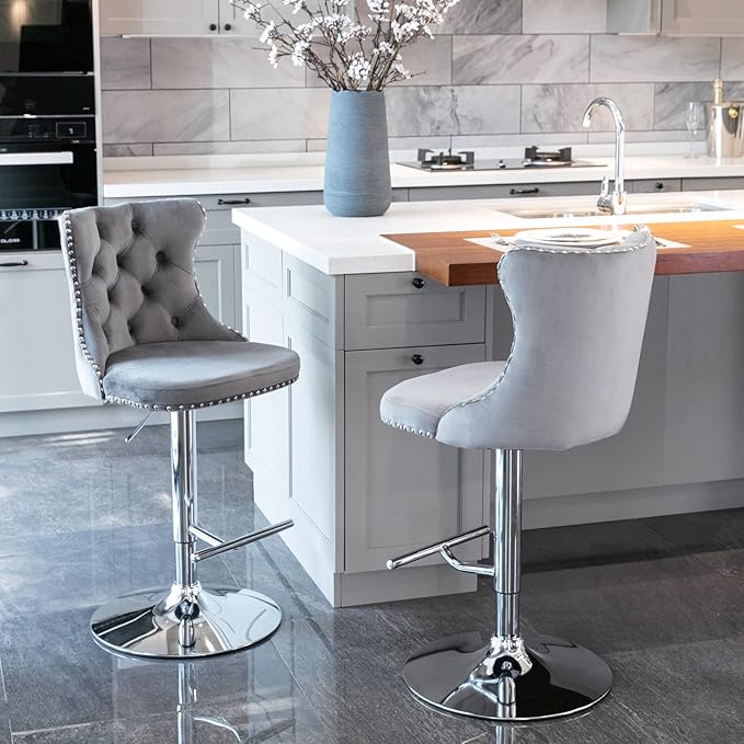PacknWood Acosure Swivel Velvet Barstools Adjusatble Seat Height from 25-33" - Image 7