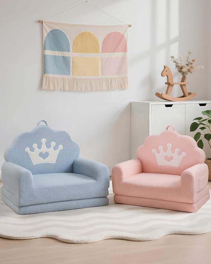 2-in-1 Kids Couch Fold Out, Soft Teddy Sherpa Toddler Couch - Image 7