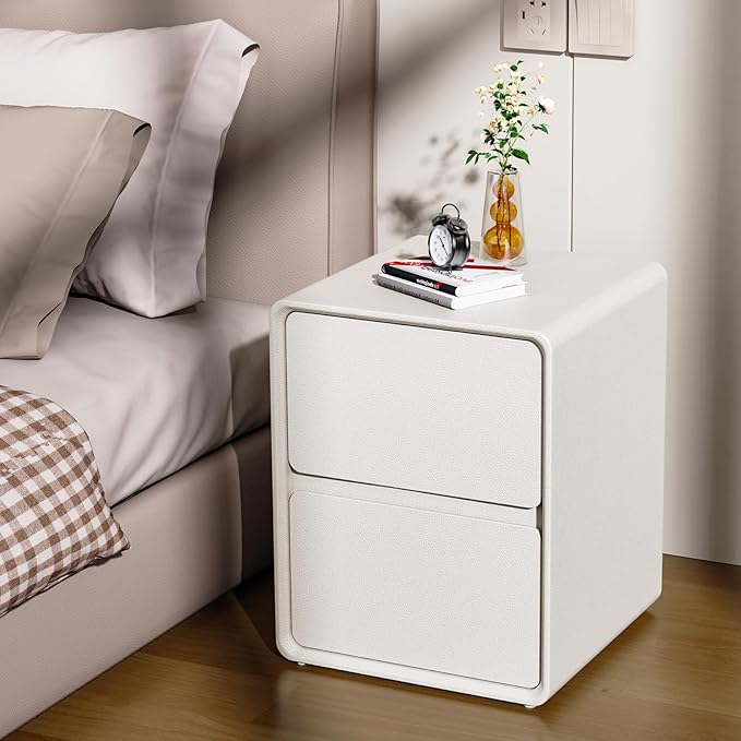 VICITON Modern Narrow Faux Leather Nightstand, Solid Wood Drawer, Storage by Unknown