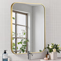 Brushed Gold Mirror, Metal Frame Rectangle Corner Vanity Mirror, Wall Mounted by JENBELY