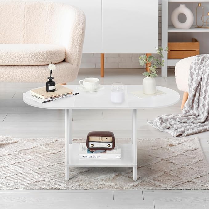 White Coffee Tables for Living Room, 2-Tier Small Coffee Table Industrial - Image 5