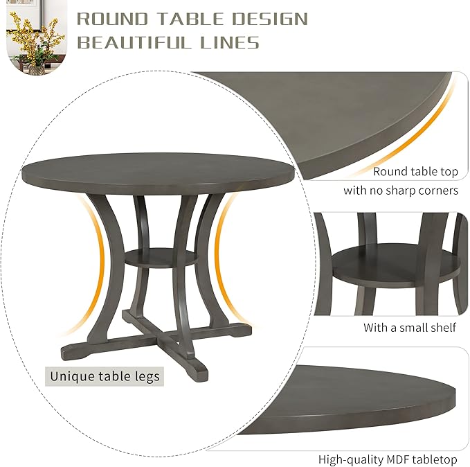 Merax 5 Piece Round Dining Table Set 4 Retro Chairs - Image 6