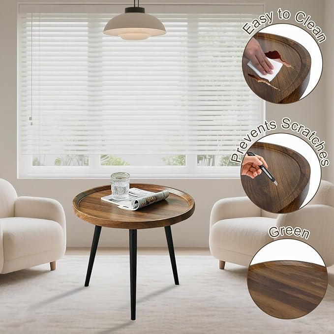 Jessie Small Round Coffee Tables, Easy Assembly Circle Walnut Coffee Tables - Image 5