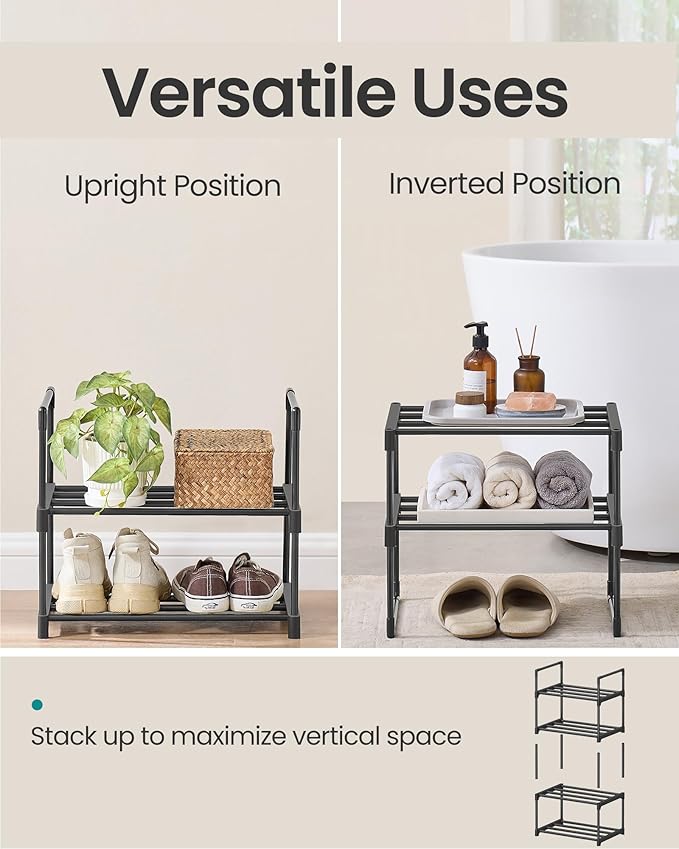 SONGMICS Shoe Rack, 2-Tier Shoe Organizer, Metal Storage Shelf, Upright or - Image 4