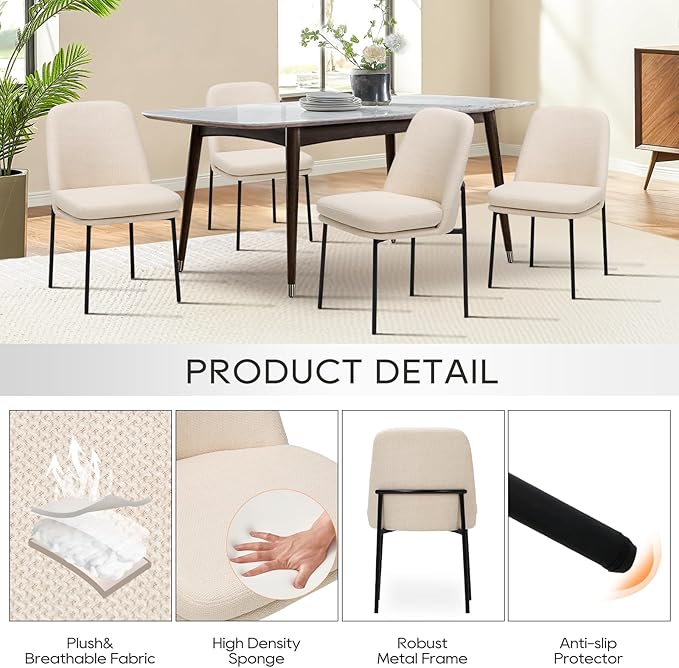 COLAMY Dining Chairs Set of 6, Fabric Upholstered Dining Room Chairs Dinner - Image 3