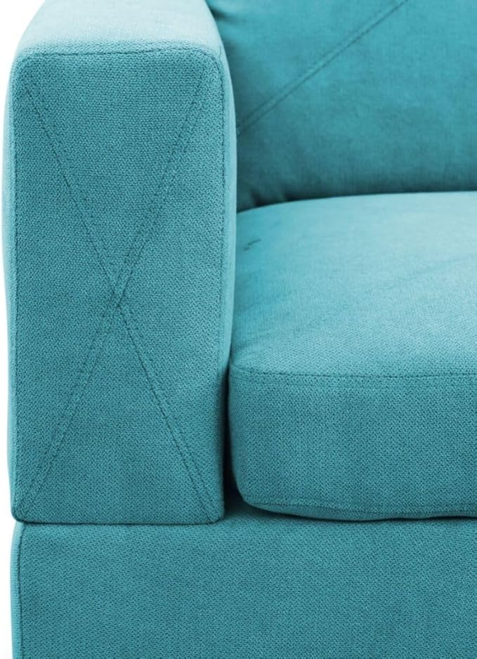 Light Blue L-Shaped 3-Piece Linen Sofa - Image 6