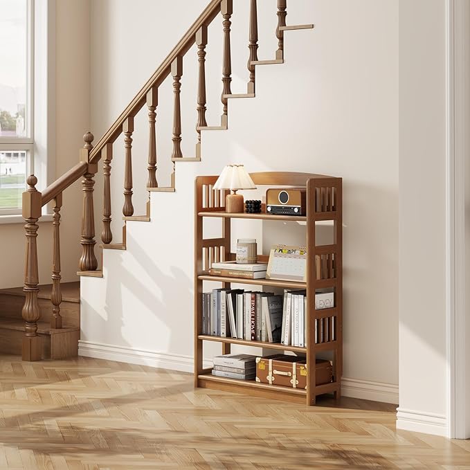 4 Tier Solid Wood Open Shelf Bookcase, Modern Wooden Display Bookshelf - Image 8