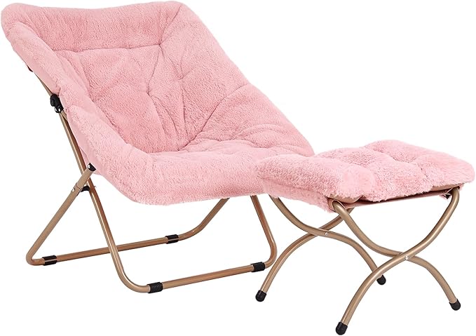 Dorm Chair with Ottoman, X-Large Soft Saucer Chair, Oversized Folding Faux Fur by Furlide
