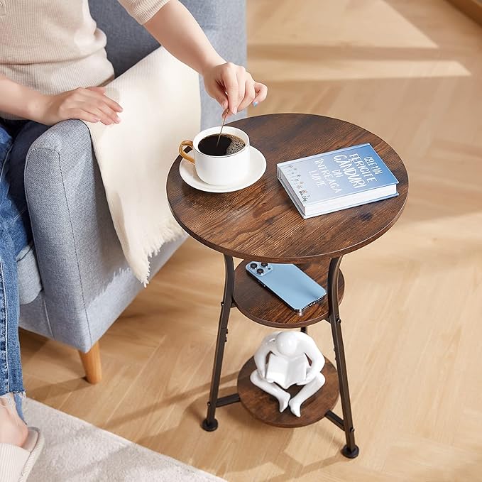 Dulcii Small Round End Table for Narrow and Small Space, 3-Tier Round Accent - Image 4