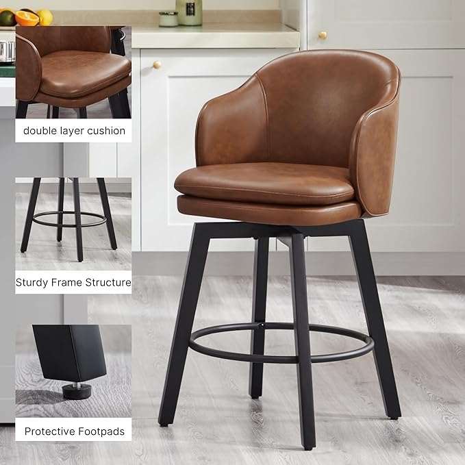 Counter Height Barstools 26 inch Upholstered Swivel Bar Stools - Image 4