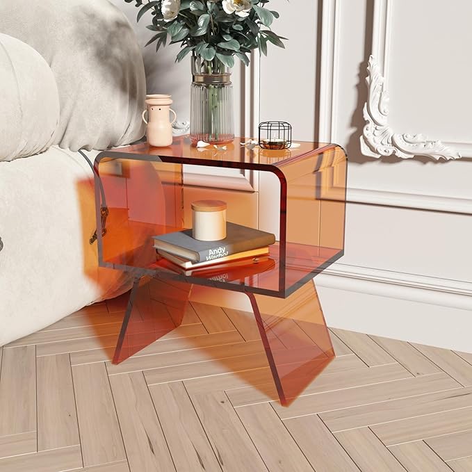 Acrylic Nightstand Side Table Modern nightstand Clear Home Decor Display End - Image 2