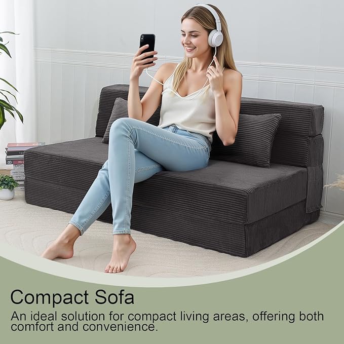 MeMoreCool Boneless Folding Sofa Bed Queen, Corduroy Convertible Sleeper Chair - Image 3