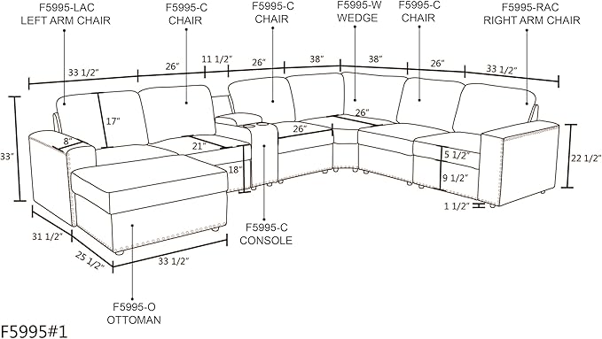 Sectional Couch Sofa with Ottoman Living Room Ottoman, U-Shaped Modern Couches - Image 2
