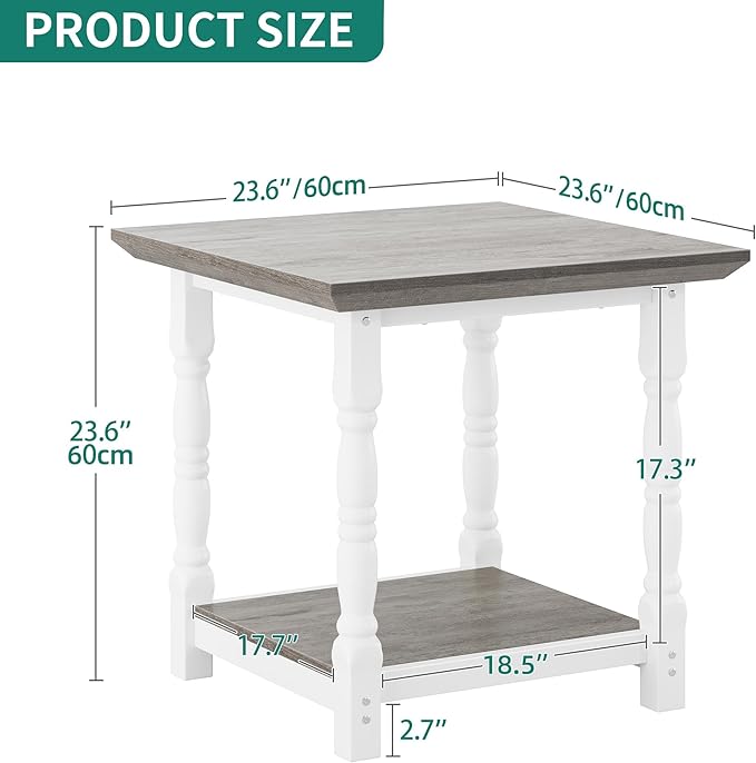 DWVO Farmhouse Square Coffee Table Set of 2, Antique Accent Side Table - Image 3