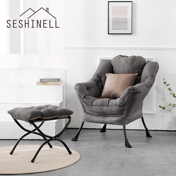 Lazy Chair with Ottoman, Modern Accent Chair Contemporary Lounge Leisure Sofa - Image 7