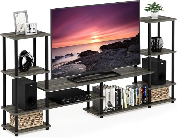 FURINNO Turn-N-Tube Grand Entertainment Center, French Oak Grey/Black by Furinno-FitsYourSpaceFitsYourBudget