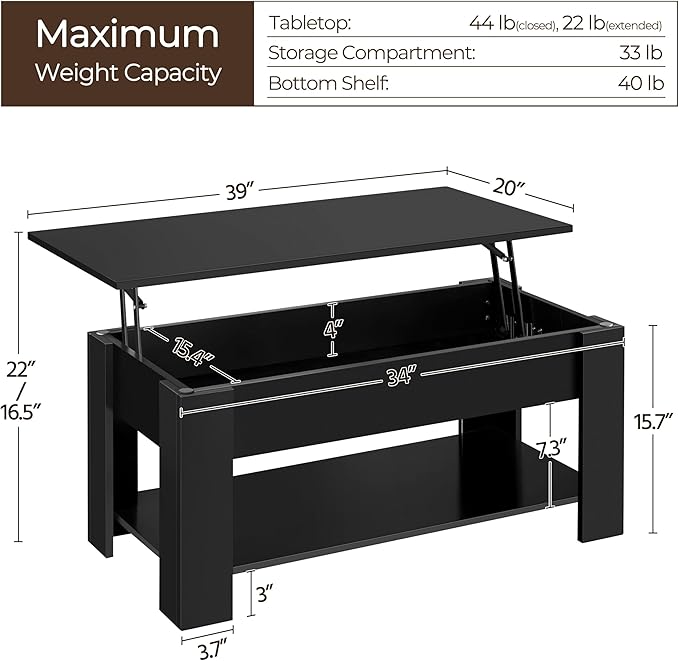 Yaheetech Wooden Coffee Table, Lift Top Coffee Table - Image 3