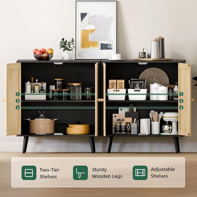 Set of 2 Rattan Sideboard Buffet Cabinets, Accent Cabinets - Image 5