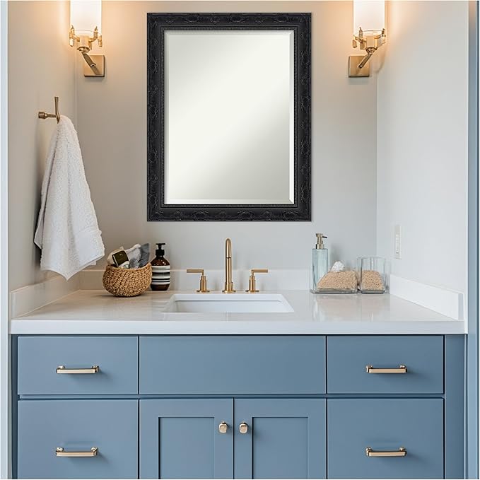 Amanti Art Bathroom Mirror for Over Sink, 29x23 Filigree Gloss Black Rectangle - Image 6
