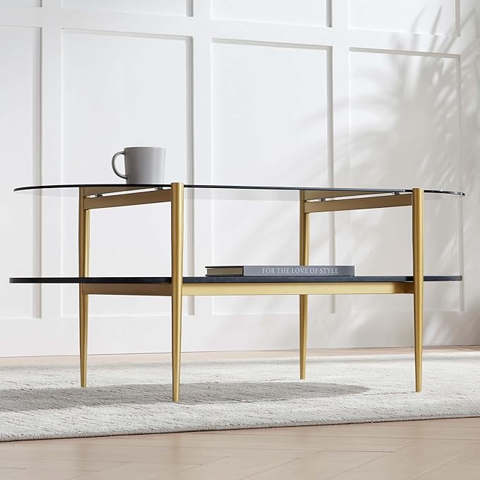 Oval Glass Coffee Table, Mid-Century Modern Design, L41 x W21 x H17 inch - Image 4