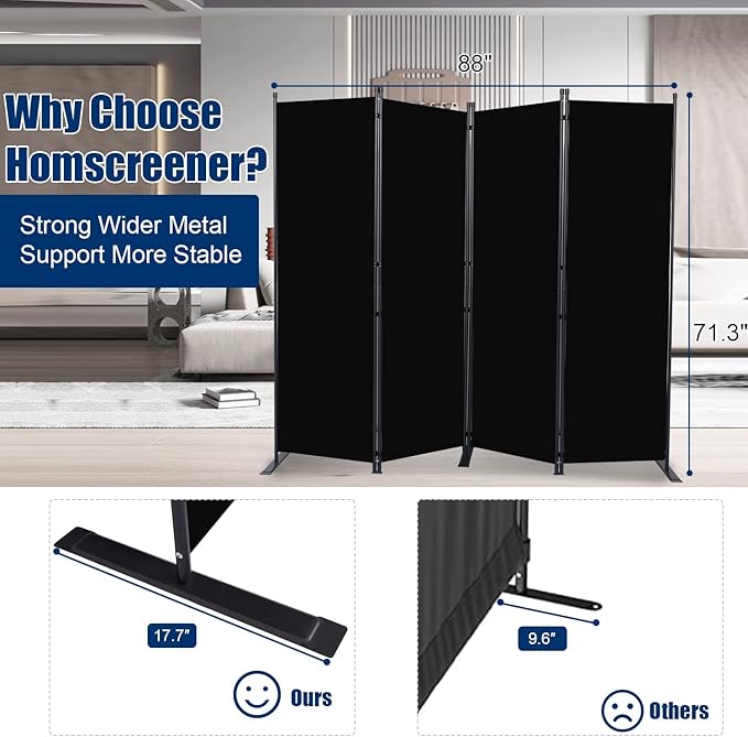 Room Divider 6FT Portable Room Dividers and Folding Privacy Screens, 4 Panel - Image 3
