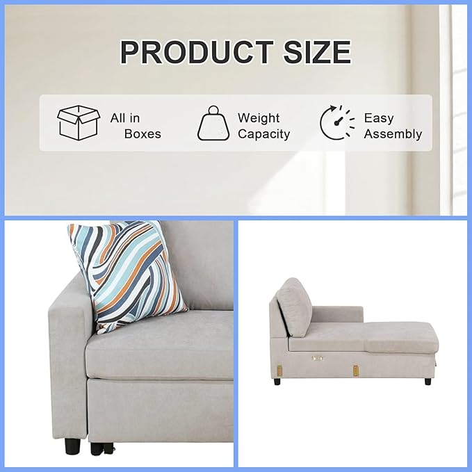 Sofa Bed Pull Out Couch, Convertible L Shaped Sleeper Sofa - Image 5