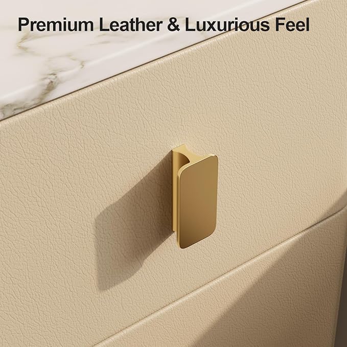 Narrow Nightstand with Drawers, Narrow Side Table Leather, Small Bedside Tables - Image 3