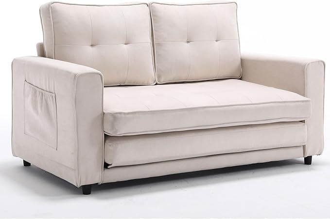 ERYE 3 Fold Tufted Upholstered Futon Sofa Bed Modern Convertible Foldable Floor - Image 3