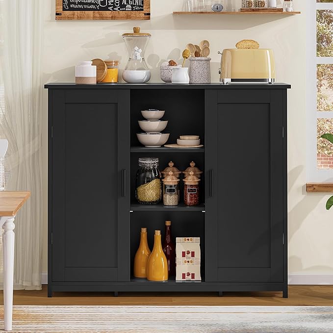 Iwell Storage Cabinet with 2 Doors and 4 Storage Shelves, Bathroom Cabinet - Image 2
