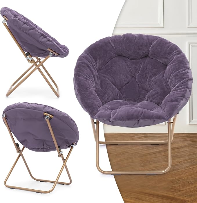 MoNiBloom Round Folding Faux Fur Saucer Chair - Image 11