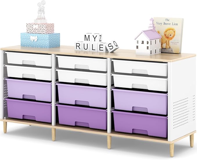 12-Drawer Storage Cabinet with Wooden Tabletop, Versatile Cube Storage by TOOLF