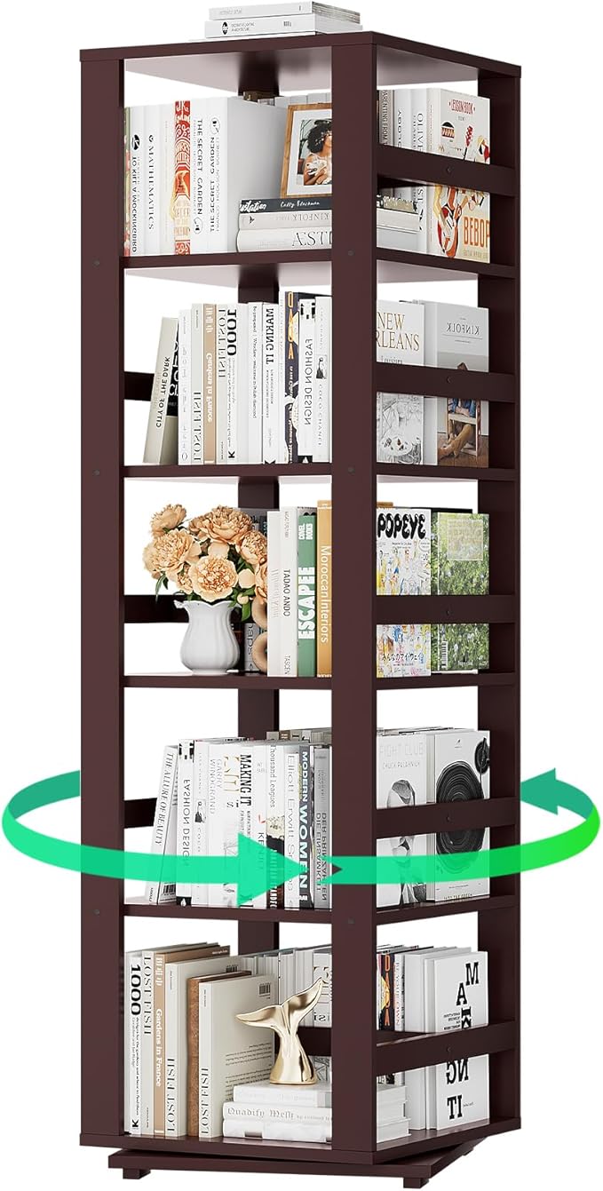 Homykic Rotating Bookshelf, Bamboo 360 Display Spinning Bookshelf Tower by Homykic