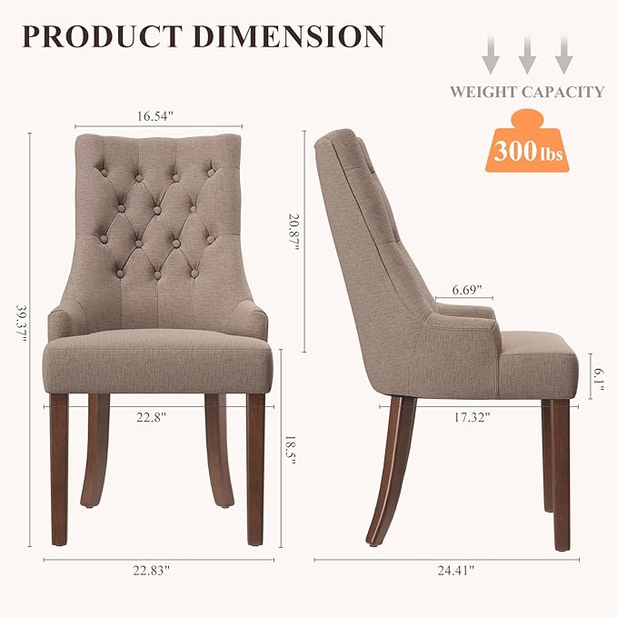 COLAMY Wingback Upholstered Side Dining Room Chairs Set of 2, Fabric Dining - Image 2