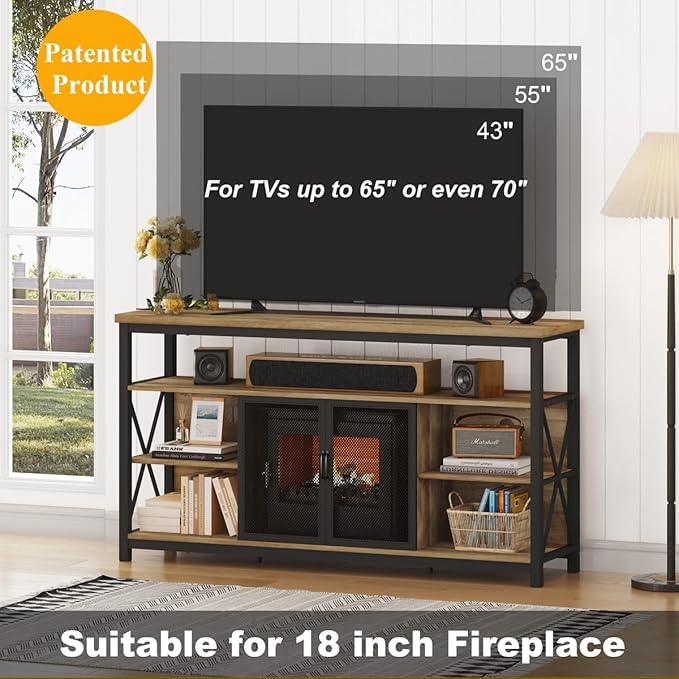 BON AUGURE Tall TV Stand for 65 55 Inch TVs, Industrial Entertainment Center - Image 4