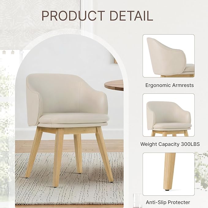 Wooden Dining Chairs Set of 4, Faux Leather Upholstered Modern Dining Room - Image 5