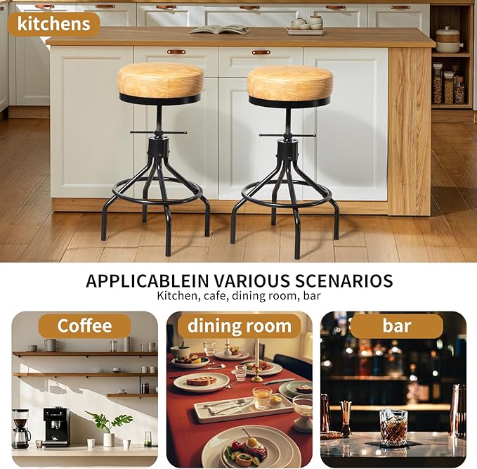Swivel Bar Stools Set of 2 Adjustable Swivel Round Barstools Modern PU Leather - Image 4