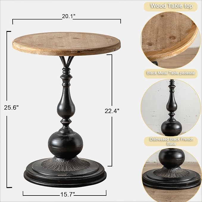 Round End Table Living Room, Vintage Side Table, Farmhouse Pedestal Table - Image 2