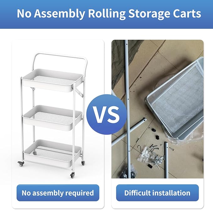 JAQ Foldable Rolling Cart, 3-Tier Metal Small Folding Storage Utility Carts - Image 2