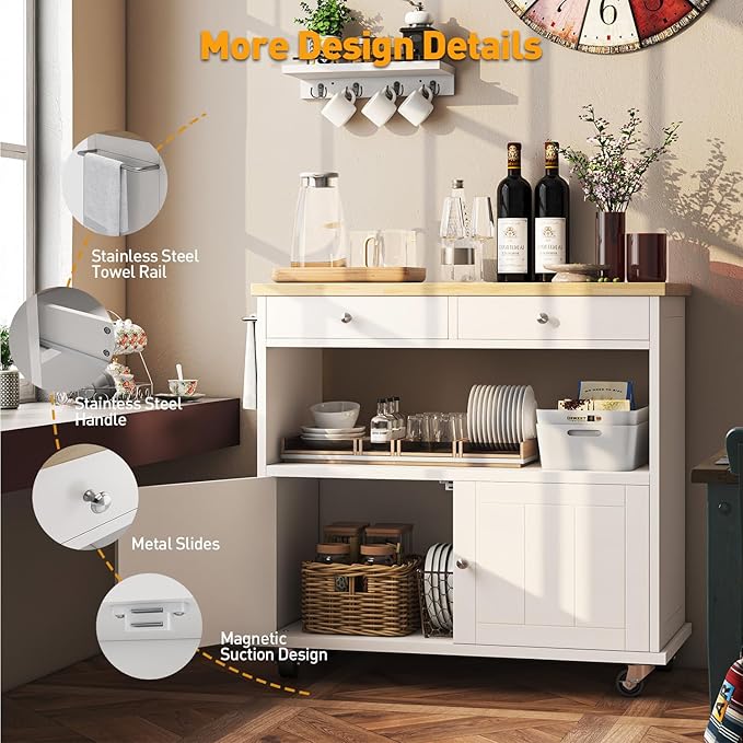 Rolling Kitchen Island with Storage Cabinet, 35.4'' Width Kitchen Cart - Image 8