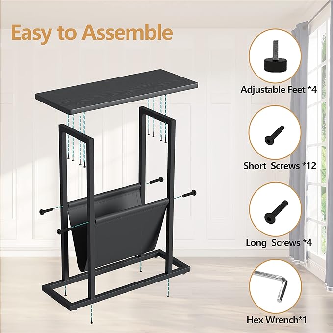 Yusong Small Narrow Side Table for Small Spaces, 17.7" W Slim End Table - Image 6