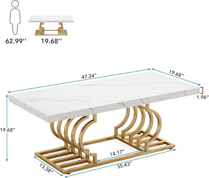 Tribesigns Modern Coffee Table, 47 Inch Faux Marble Cocktail Table - Image 2