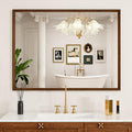 Rectangle Walnut Bathroom Mirror 40x30 Inch, Anti-Rust 4MM Tempered Glass by JISOSO