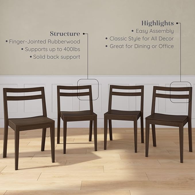 Grain & Grove Davie Dining Room Chairs Set of 4, Solid Wood Modern Kitchen Chair - Image 5