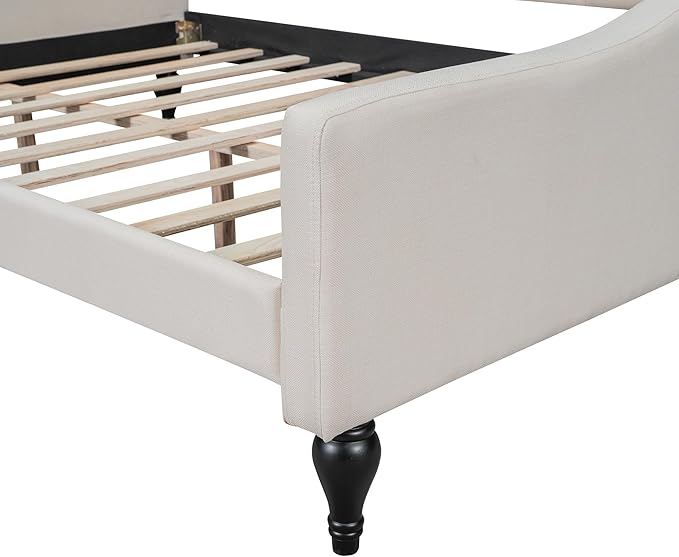 Full Size Upholstered Tufted Daybed, Linen Sofa Bed, Easy Assemble & No Box - Image 7