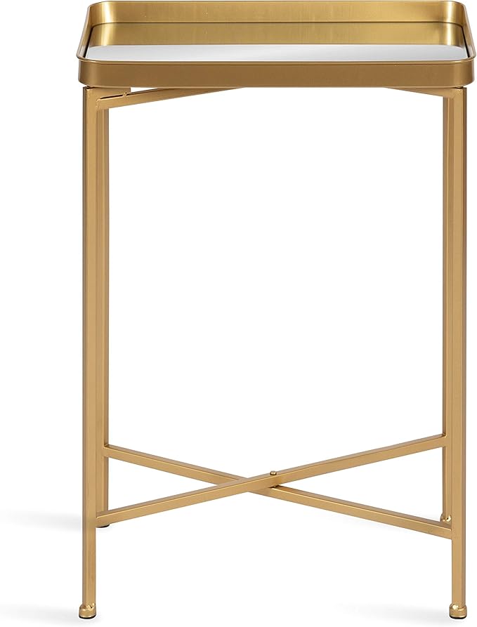 Kate and Laurel Celia Modern Mirrored Tray Side Table, Foldable Rectangular End - Image 5