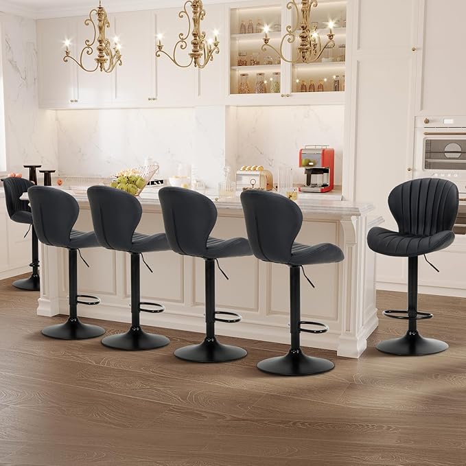 COLAMY Bar Stools Set of 3, Modern Swivel Bar Chairs, Adjustable Faux Leather - Image 6