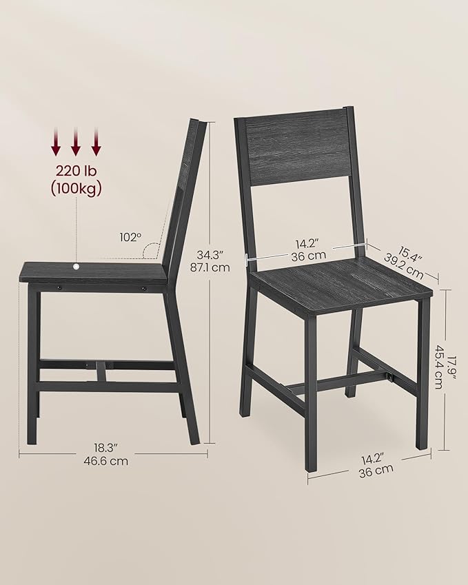 VASAGLE Dining Chair Set of 2, Rustic Wood Chairs - Image 2
