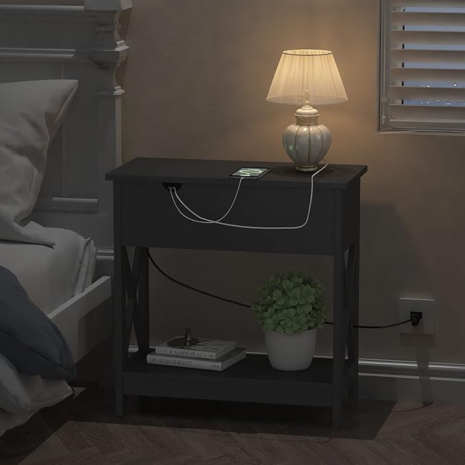 ChooChoo End Table with Charging Station, Narrow Flip Top Side Table with USB - Image 5