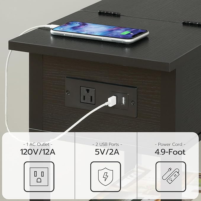 HOOBRO End Table with Charging Station, Flip Top Side Table with USB Ports - Image 6